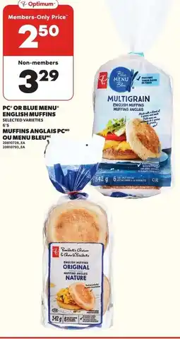 Loblaws PC or blue menu english muffins offer