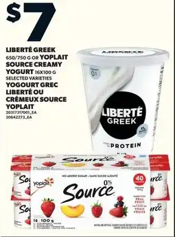 Loblaws Liberté greek or yoplait source creamy yogurt offer