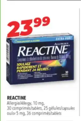 Familiprix REACTINE Allergy, 10 mg, 30 tablets, 25 capsules or 5 mg, 36 tablets offer