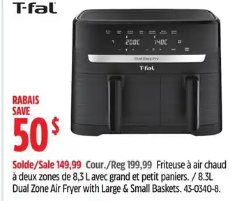 Canadian Tire T-Fal 8.3L Dual Zone Air fryer With Large & Small Baskets offer