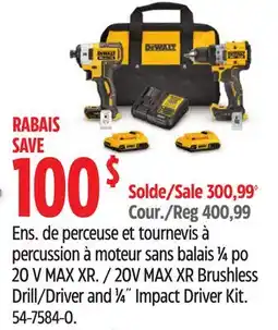 Canadian Tire DEWALT 20V MAX XR Brushless Drill/Driver and 1⁄4˝ Impact Driver Kit offer