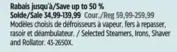 Canadian Tire Hamilton Beach Selected Steamers, Irons, Shaver and Rollator offer