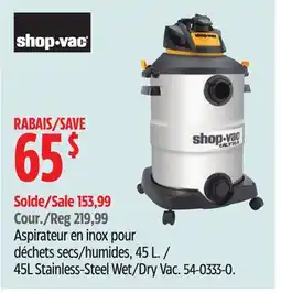 Canadian Tire 45L Stainless-Steel Wet/Dry Vac offer