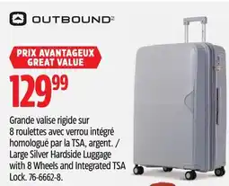 Canadian Tire Outbound Large Silver Hardside Luggage with 8 Wheels and Integrated TSA Lock offer