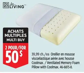 Canadian Tire FOR LIVING Ventilated Memory Foam Pillow with Coolmax offer