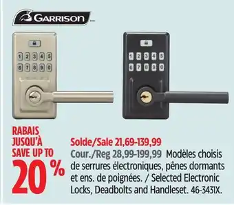 Canadian Tire Garrison Selected Electronic Locks, Deadbolts and Handleset offer