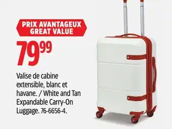 Canadian Tire Outbound White and Tan Expandable Carry-On Luggage offer