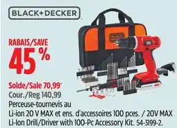 Canadian Tire Black + Decker 20V MAX Li-Ion Drill/Driver with 100-Pc Accessory Kit offer