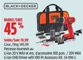 Canadian Tire Black + Decker 20V MAX Li-Ion Drill/Driver with 100-Pc Accessory Kit offer