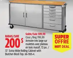 Canadian Tire Mastercraft 72˝ Extra-Wide Rolling Cabinet with Butcher-Block Top offer