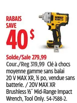 Canadian Tire Dewalt 20V MAX XR Brushless ½˝ Mid-Range Impact Wrench offer