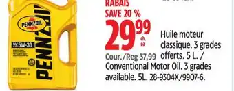 Canadian Tire Pennzoil Conventional Motor Oil offer