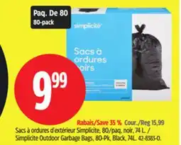 Canadian Tire Simplicite Outdoor Garbage Bags, 80-Pk, Black, 74L offer