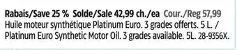 Canadian Tire Pennzoil Platinum Euro Synthetic Motor Oil offer