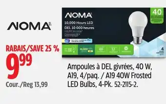 Canadian Tire NOMA A19 40W Frosted LED Bulbs offer