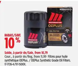 Canadian Tire MotoMaster OEPlus Synthetic Grade Oil Filters offer