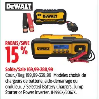 Canadian Tire DEWALT Selected Battery Chargers, Jump Starter or Power Inverter offer