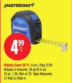 Canadian Tire Mastercraft 26´/8m or 25´ Tape Measures offer