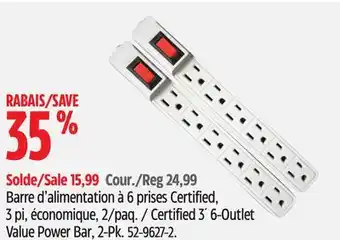 Canadian Tire Certified 3´ 6-Outlet Value Power Bar offer