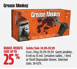 Canadian Tire Grease Monkey 8mil or 15mil Disposable Gloves. Selected sizes offer