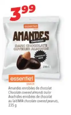 Familiprix ESSENTIEL SNACK Chocolate covered almonds or Milk chocolate covered peanuts, 235 g offer