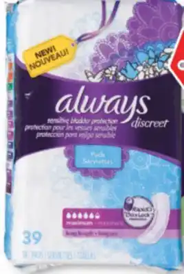 Familiprix Always Discreet sensitive bladder pads long length maximum 39un offer