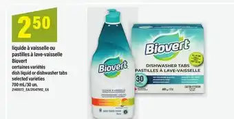 Maxi LIQUIDE À VAISSELLE OU PASTILLES À LAVE-VAISSELLE BIOVERT, 700 ML/30 UN offer