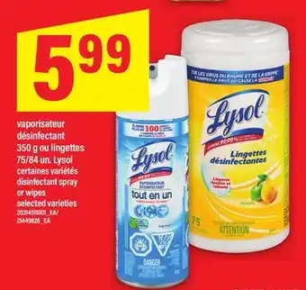 Maxi VAPORISATEUR DÉSINFECTANT 350 G OU LINGETTES 75/84 UN. LYSOL | disinfectant spray or wipes offer