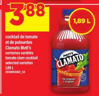 Maxi COCKTAIL DE TOMATE ET DE PALOURDES CLAMATO MOTT'S / TOMATO CLAM COCKTAIL, 1,89 L offer