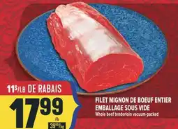 Marché Adonis FILET MIGNON DE BOEUF ENTIER EMBALLAGE SOUS VIDE | WHOLE BEEF TENDERLOIN VACUUM-PACKED offer