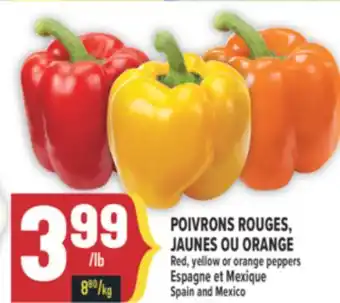 Marché Adonis POIVRONS ROUGES, JAUNES OU ORANGE | RED, YELLOW OR ORANGE PEPPERS offer