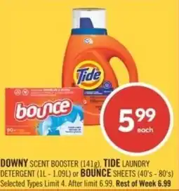 Shoppers Drug Mart Downy scent booster, tide laundry detergent or bounce sheets offer