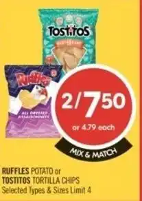 Shoppers Drug Mart Ruffles potato or tostitos tortilla chips offer