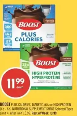 Shoppers Drug Mart Boost plus calories, diabetic or high protein nutritional supplement shake offer