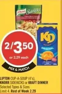 Shoppers Drug Mart Lipton cup-a-soup, knorr sidekicks or kraft dinner offer