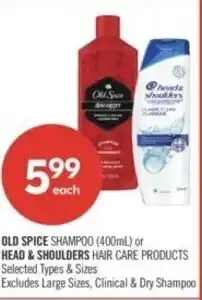 Shoppers Drug Mart Old spice shampoo or head & shoulders hair care products offer