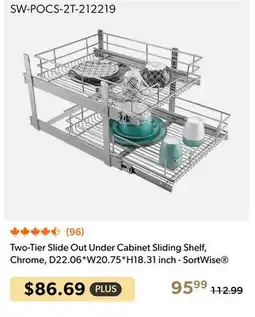 Shopper+ Two-Tier Slide Out Under Cabinet Sliding Shelf, Chrome, D22.06*W20.75*H18.31 inch - SortWise offer