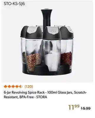 Shopper+ 6-Jar Revolving Spice Rack - 100ml Glass Jars, Scratch- Resistant, BPA-Free - STORA offer