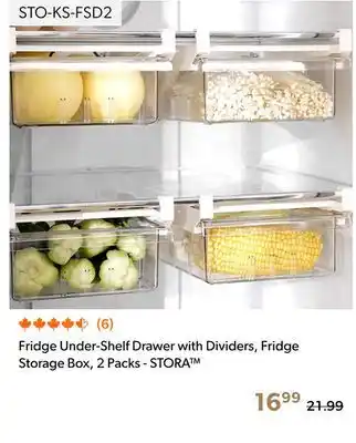 Shopper+ Fridge Under-Shelf Drawer with Dividers, Fridge Storage Box, 2 Packs - STORA offer