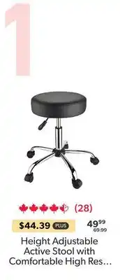 Shopper+ Height Adjustable Active Stool with Comfortable High Resilience Sponge Seat, Black - Moustache offer