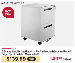 Shopper+ 2-Drawer Mobile Steel Pedestal File Cabinet with Lock and Round Edge, Gen 2 - White - Moustache offer