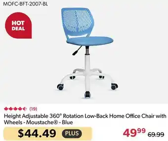 Shopper+ Height Adjustable 360° Rotation Low-Back Home Office Chair with Wheels - Moustache - Blue offer