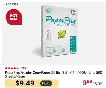 Shopper+ PaperPlex Premier Copy Paper, 20 lbs, 8.5x11 ,100 bright , 500 Sheets/Ream offer