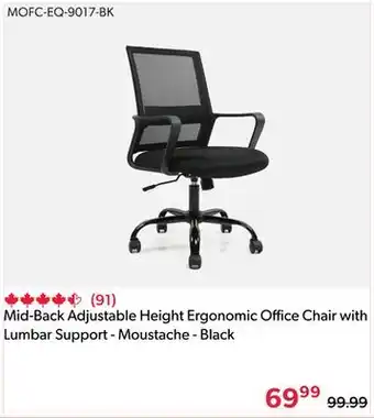 Shopper+ Mid-Back Adjustable Height Ergonomic Office Chair with Lumbar Support - Moustache - Black offer