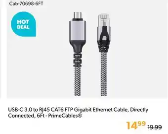 Shopper+ USB-C 3.0 to RJ45 CAT6 FTP Gigabit Ethernet Cable, Directly Connected, 6Ft - PrimeCables offer