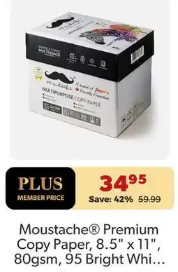 Shopper+ Moustache Premium Copy Paper, 8.5 x 11, 80gsm, 95 Bright White, 500 Sheets/Ream - 5 Ream Box offer