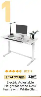 Shopper+ Electric Adjustable Height Sit-Stand Desk Frame with White Glass Tabletop - PrimeCables offer