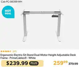 Shopper+ Ergonomic Electric Sit-Stand Dual-Motor Height Adjustable Desk Frame - PrimeCables - White offer