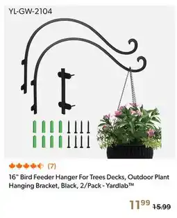 Shopper+ 16 Bird Feeder Hanger For Trees Decks, Outdoor Plant Hanging Bracket, Black, 2/Pack - Yardlab offer