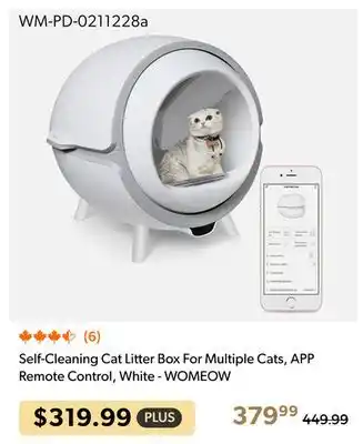 Shopper+ Self-Cleaning Cat Litter Box For Multiple Cats, APP Remote Control, White - WOMEOW offer